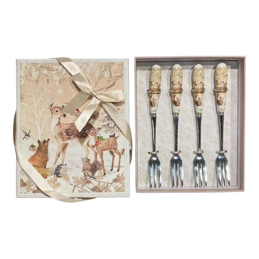 TENEDOR RENO NAVIDEÑO SETX4PZS. PEQUEÑOS 16CM