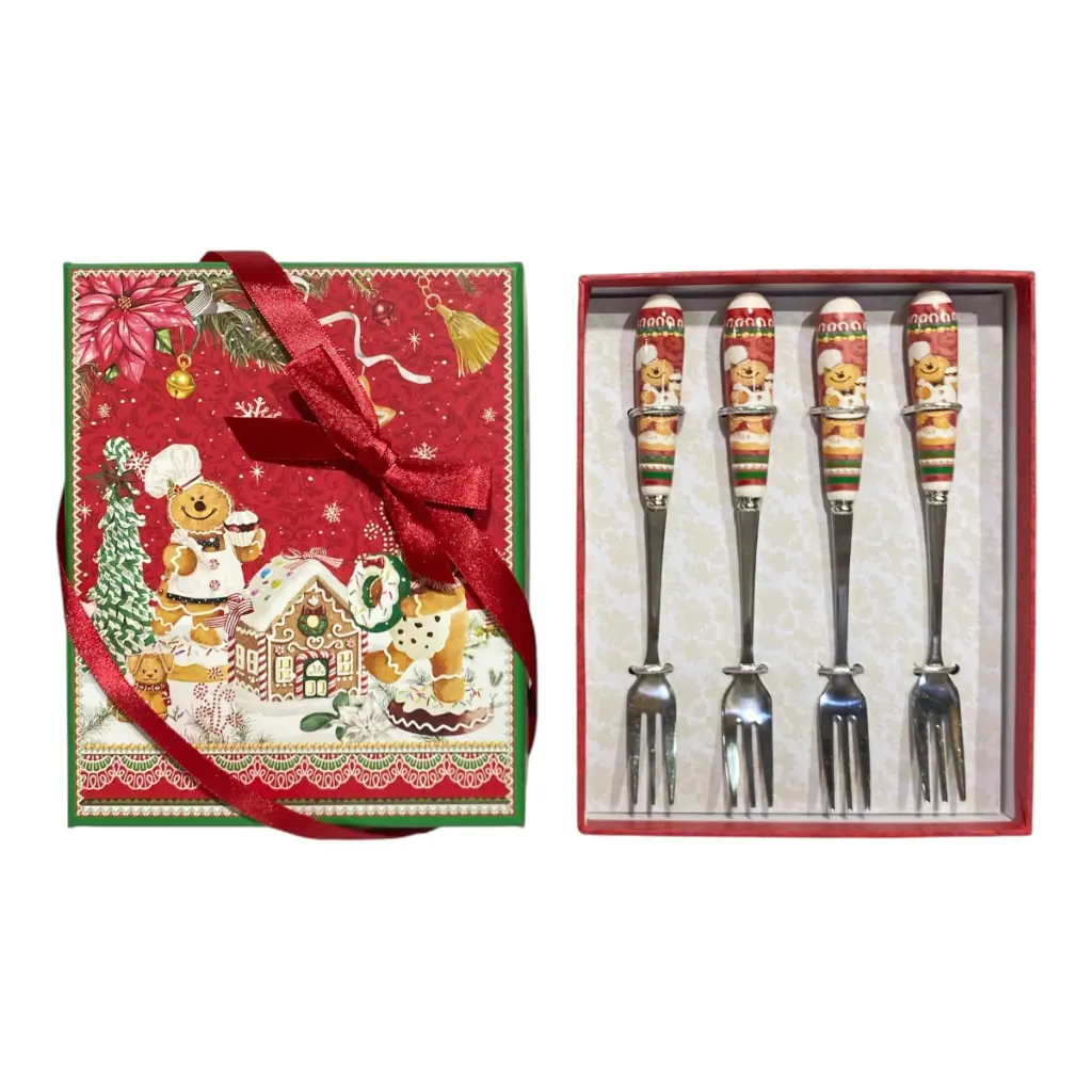 TENEDOR JENGIBRE NAVIDEÑO SETX4PZS. PEQUEÑOS 16CM