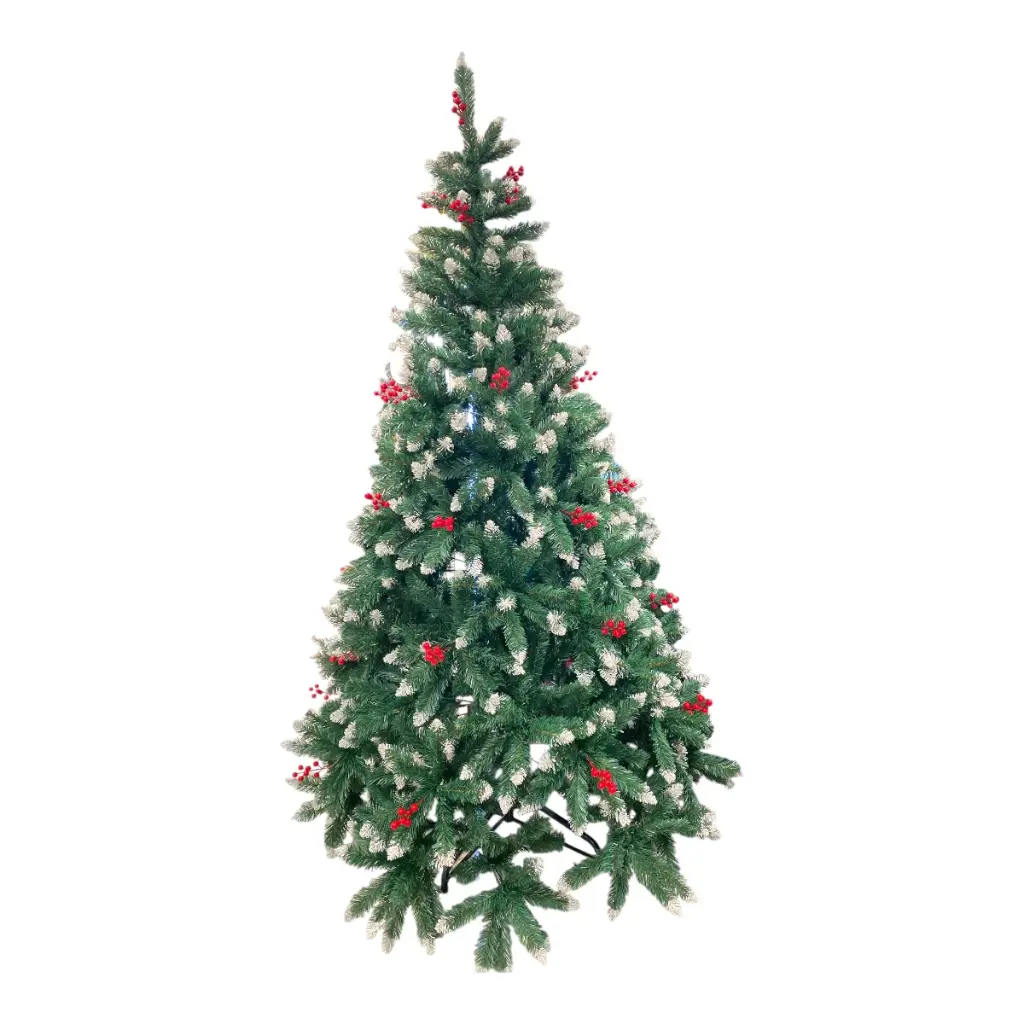 ARBOL DE NAVIDAD TRADICIONAL PUNTA NIEVE FRUTOS ROJOS 210CM 0028
