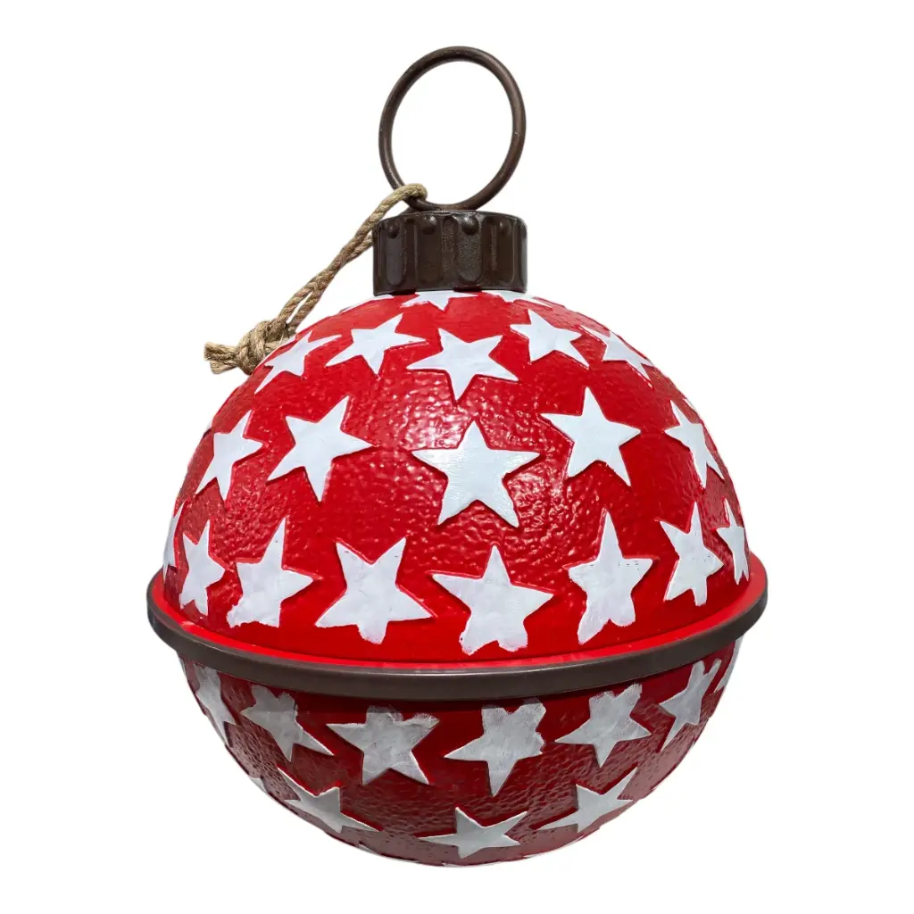 Cascabel Navideño Metálico Rojo con estrellas blancas Ø40cm X 55cm alto
