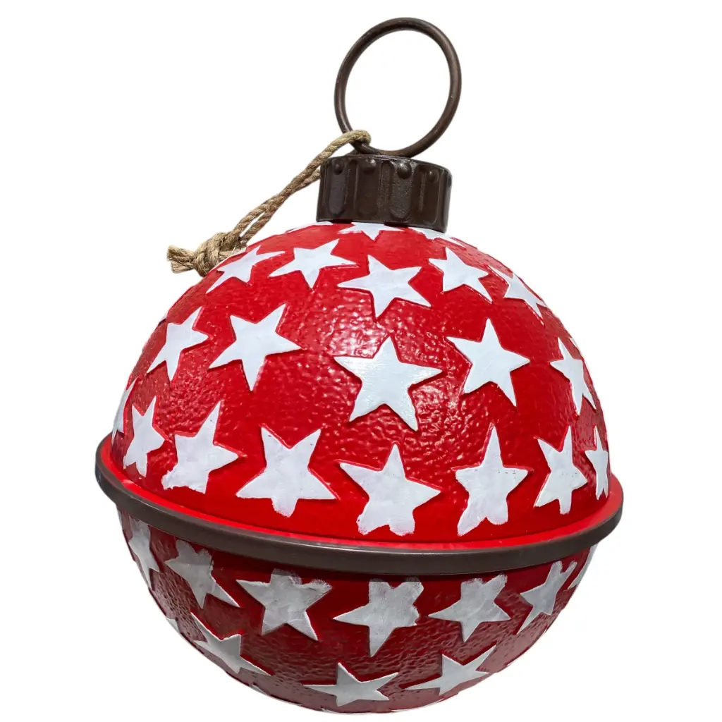 Cascabel Navideño 62CM Rojo y estrellas blancas, Métlico Ø62X80cm