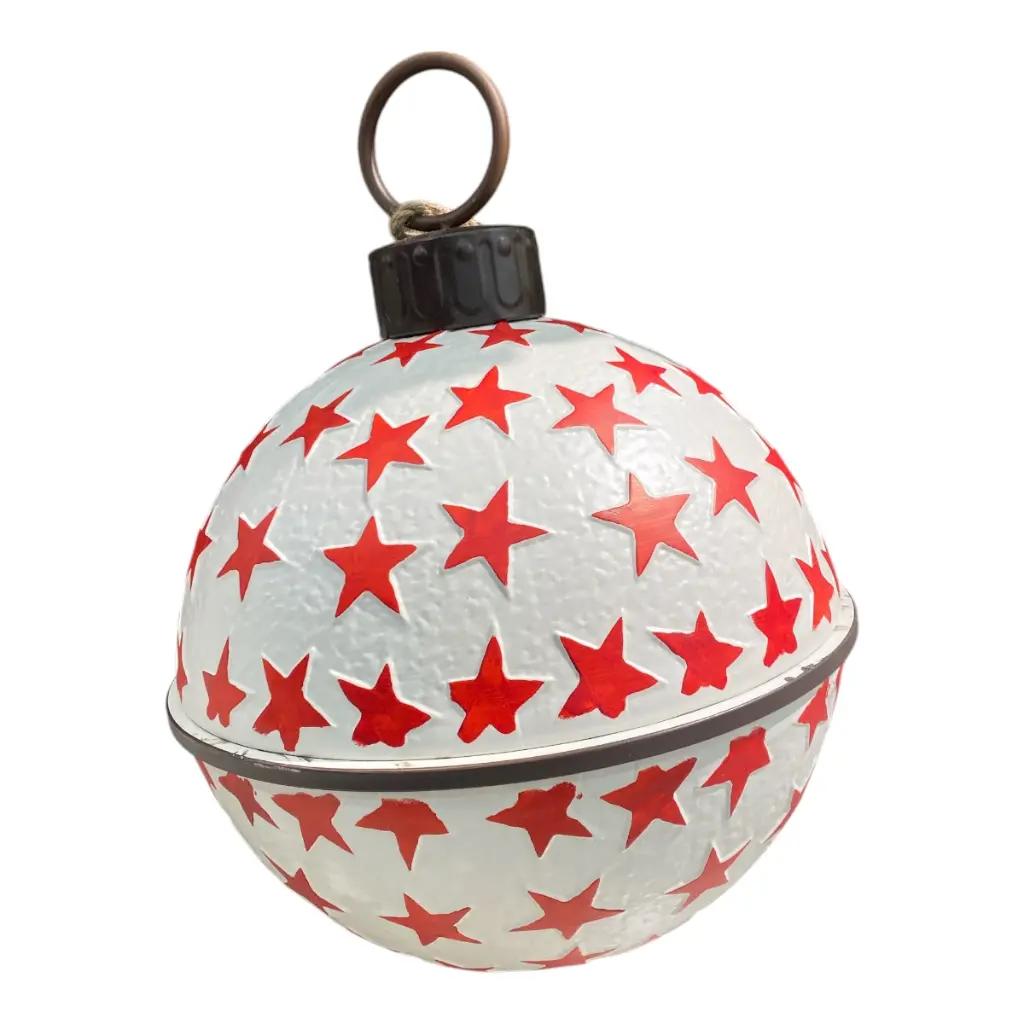 CASCABEL NAVIDEÑO 52CM BLANCO/ROJO ESTRELLAS METALICO 52X72CM