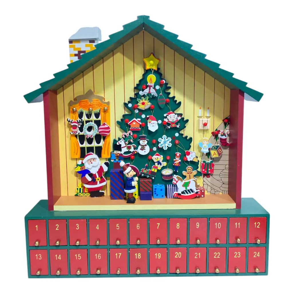 CALENDARIO NAVIDEÑO CASA DE MADERA ARBOL 39X7X42CM