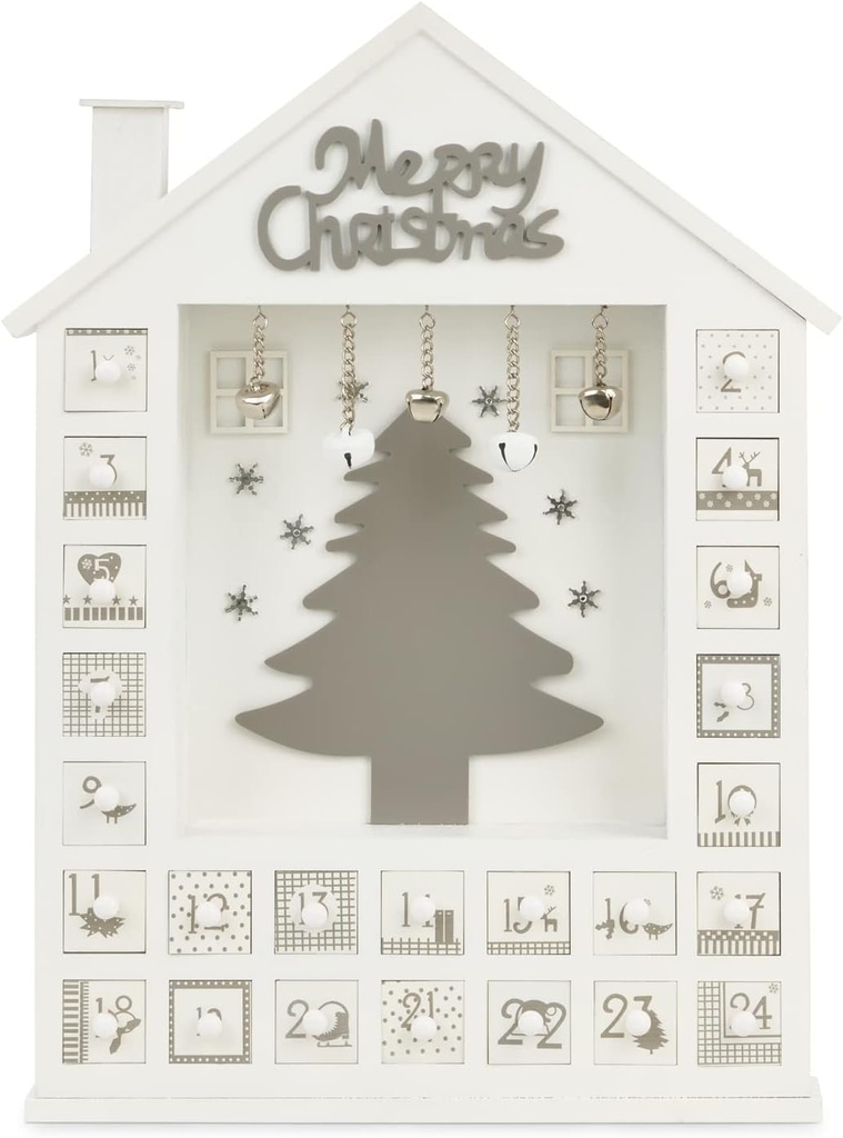 Calendario de adviento navideño, casa blanca de madera 31X6X43.5CM