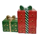 CALENDARIO NAVIDEÑO CAJA DE REGALO MADERA ROJO/VERDE 32X13X26CM