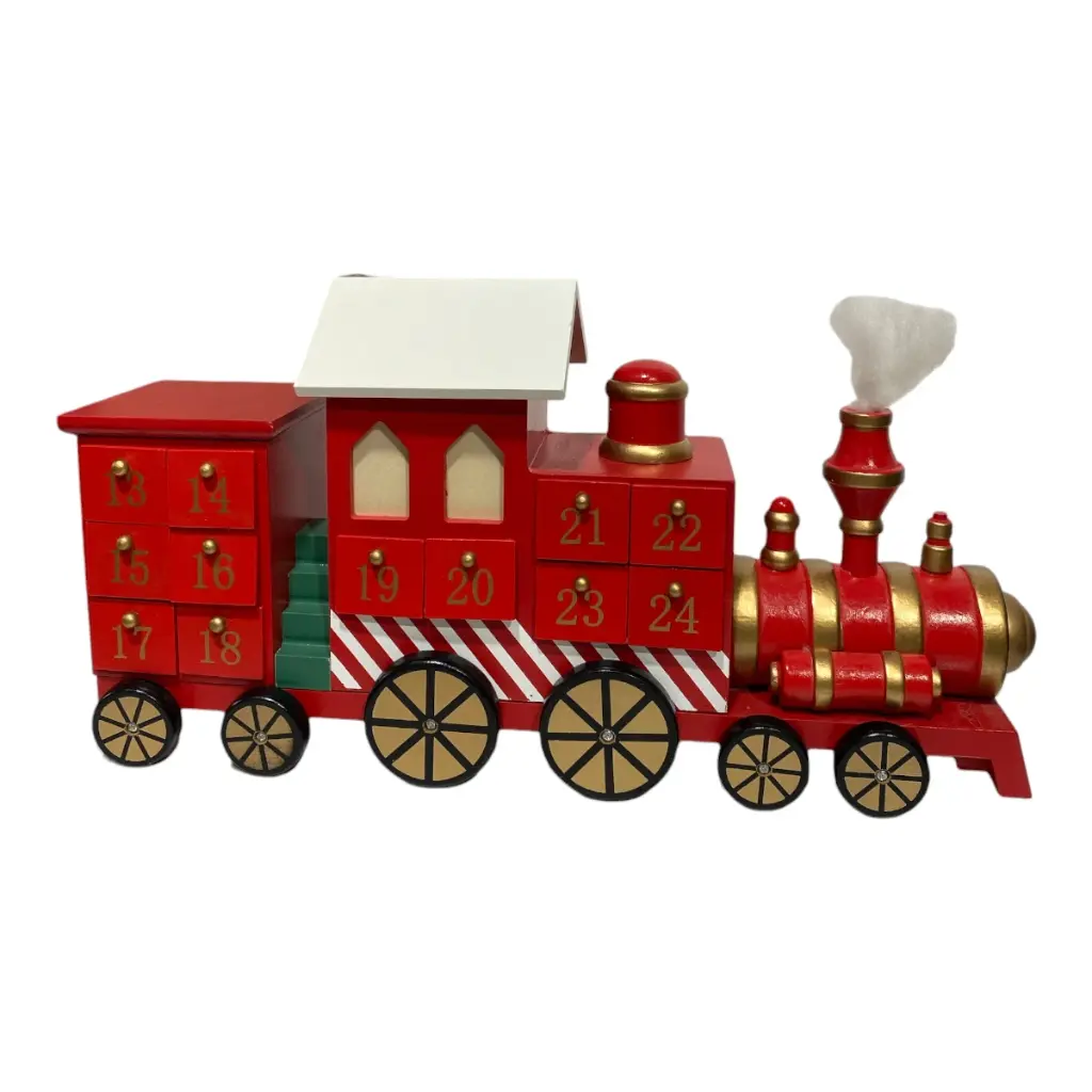 CALENDARIO NAVIDEÑO TREN MADERA ROJO 41X11X22CM