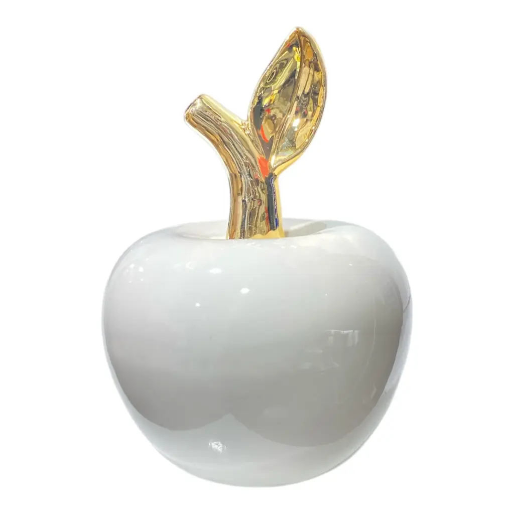 MANZANA DE PORCELANA BLANCA/DORADO 10X14CM