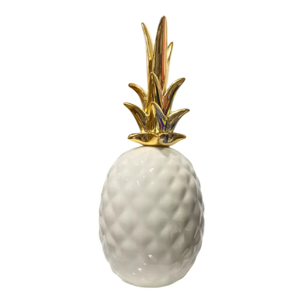 PIÑA DECOR PORCELANA BLANCA/DORADO 11X25CM