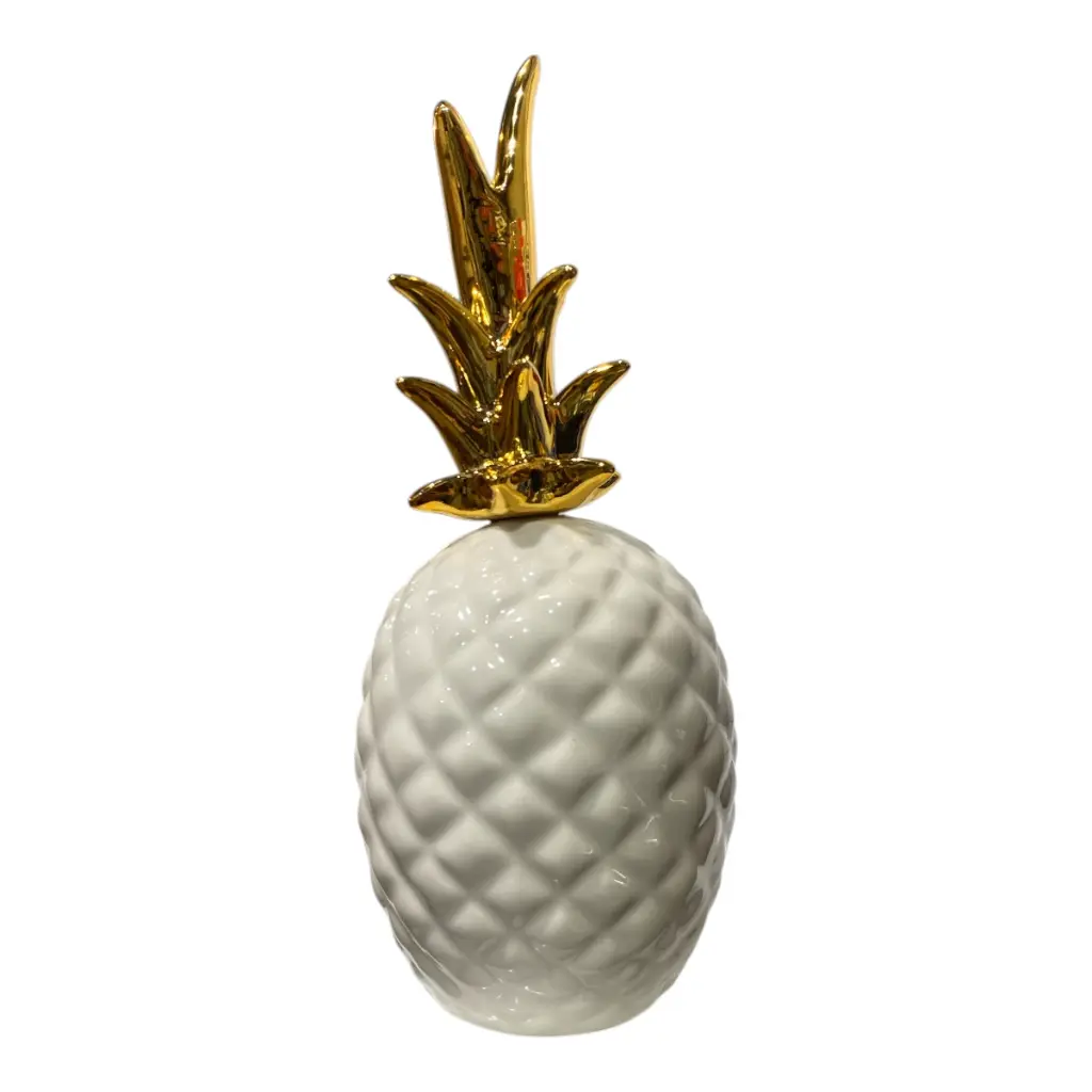 PIÑA DECOR PORCELANA BLANCA/DORADO 9X21CM