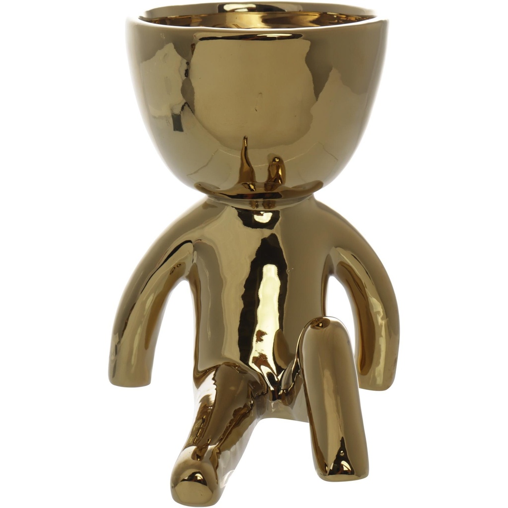 MACETA FIGURA DORADA SENTADA PORCELANA 14.5X9X12CM