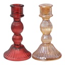 Candelabro de vidrio rojo - ámbar, 8x15cm, REF:ES27926 