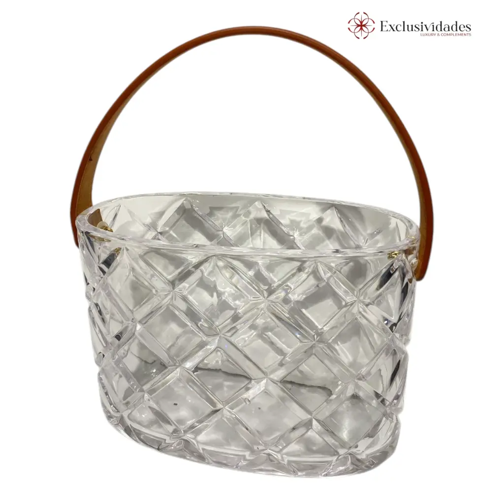 FLORERO VIDRIO OVALADO C/AGARRADERA CUERO CAFE  REF:ES27813 20X10X26CM
