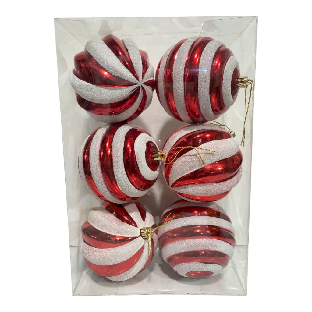 ESFERA NAVIDAD 10CM SETX6PZS. ROJO/BLANCO