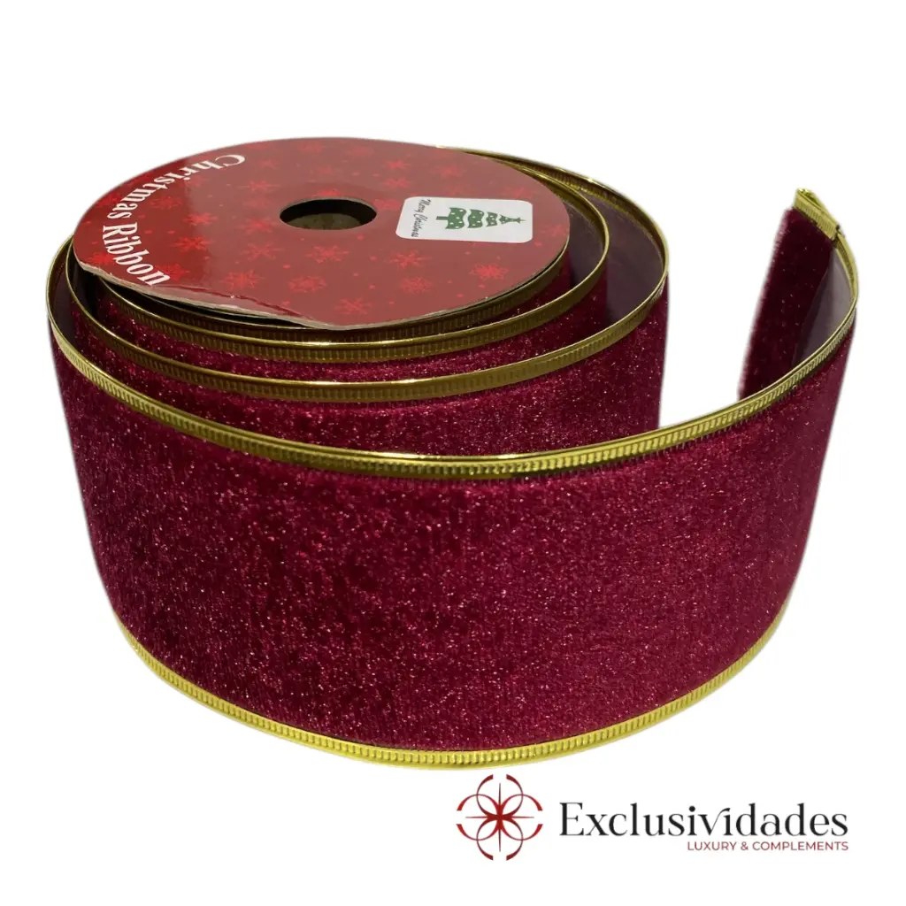 CINTA NAVIDEÑA 10YDS 7CM TERCIOPELO VINO