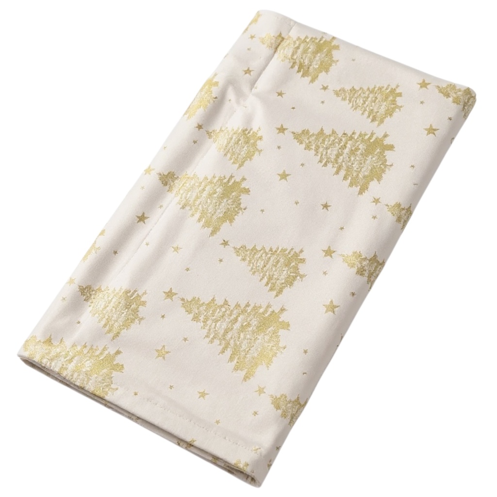 MANTEL NAVIDEÑO BEIGE CON ARBOLES DORADOS 150X180CM 