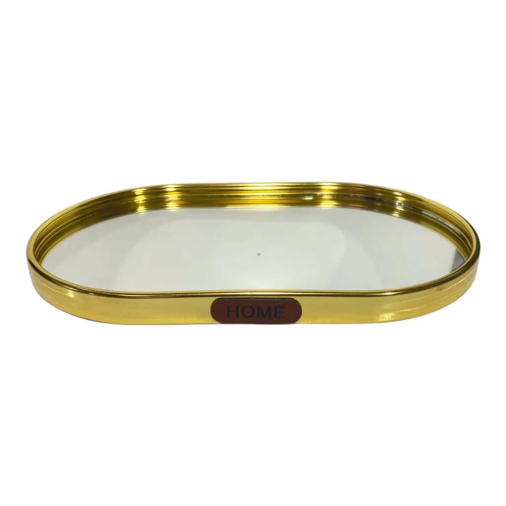 BANDEJA DE ALUMINIO DORADO CON ESPEJO 25X16CM 