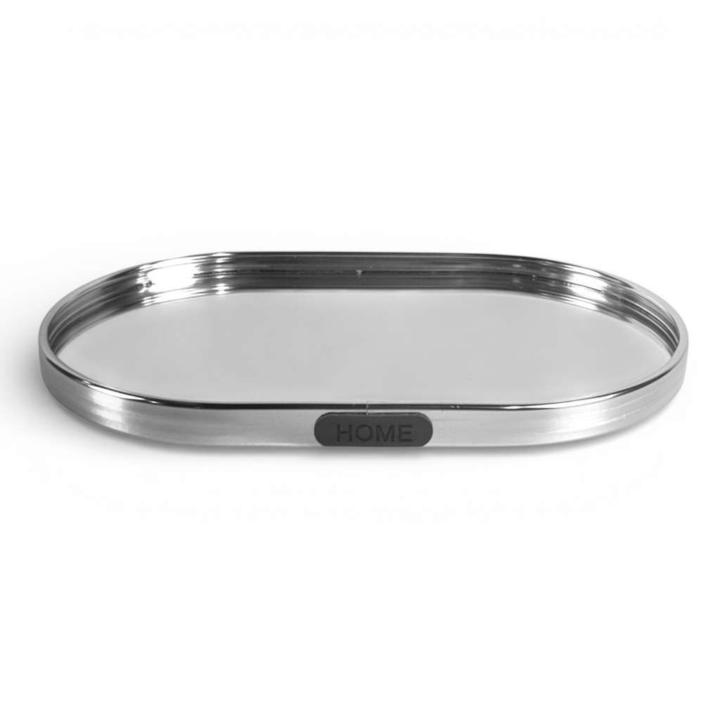 BANDEJA DE ALUMINIO PLATEADO CON ESPEJO 25X16CM 