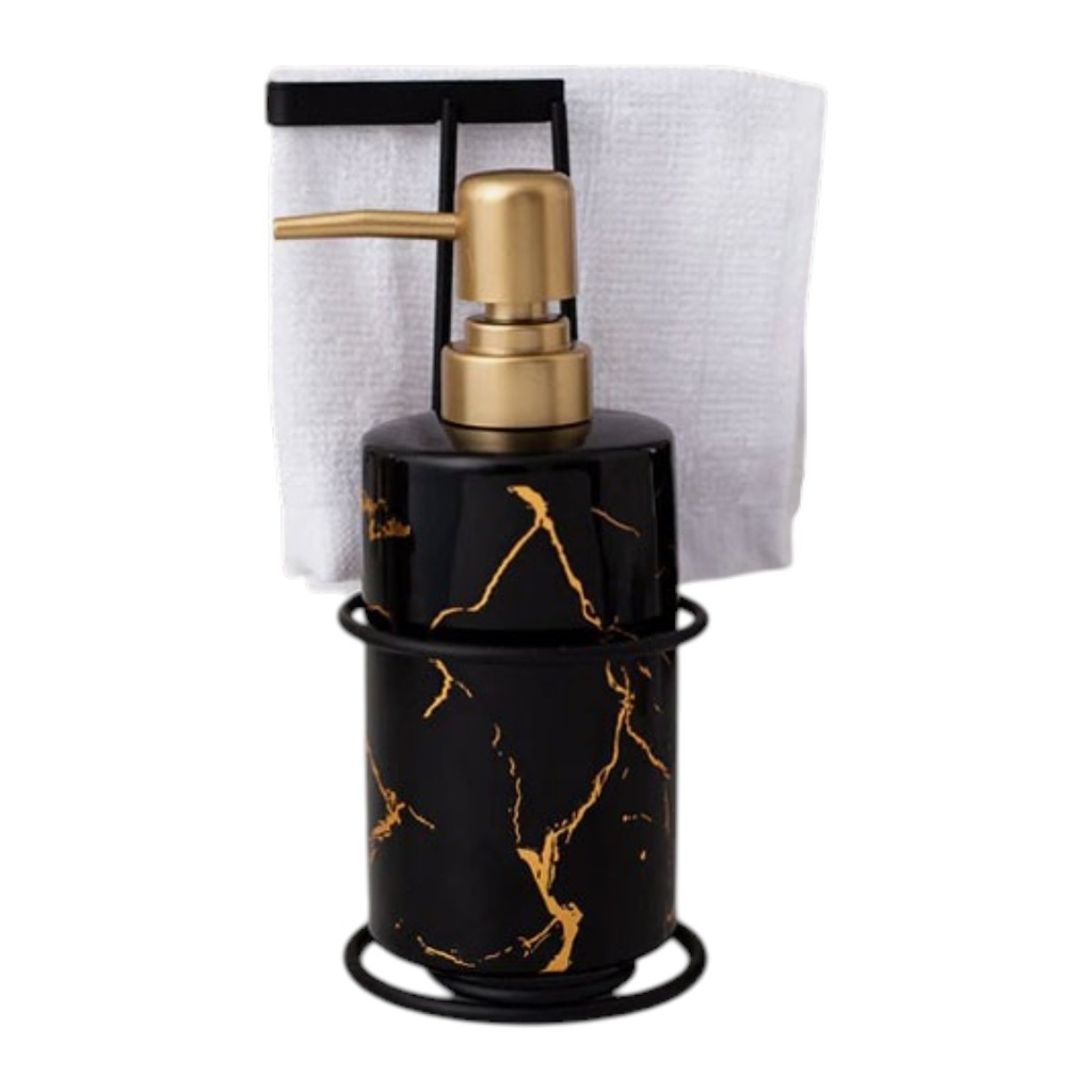 DISPENSADOR DE JABON CON BASE Y TOALLA 8X14CM