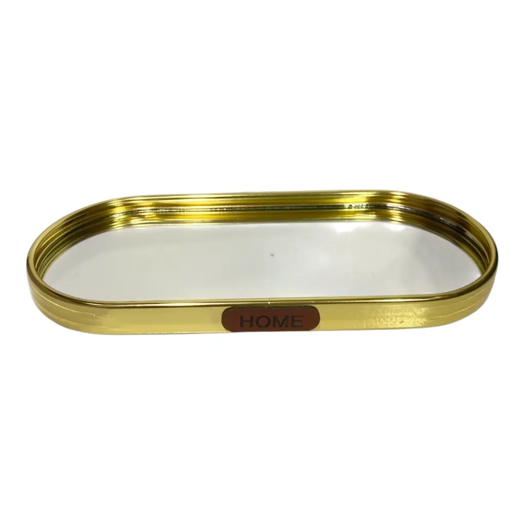 BANDEJA DE ALUMINIO DORADA CON BASE DE ESPEJO 10X23CM