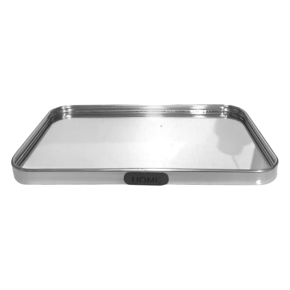 Bandeja de aluminio plateada con espejo 25.5x15.5cm