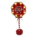 LETRERO NAVIDEÑO MADERA CON LUZ LED A PILAS "SANTA STOP HERE" 15X34CM