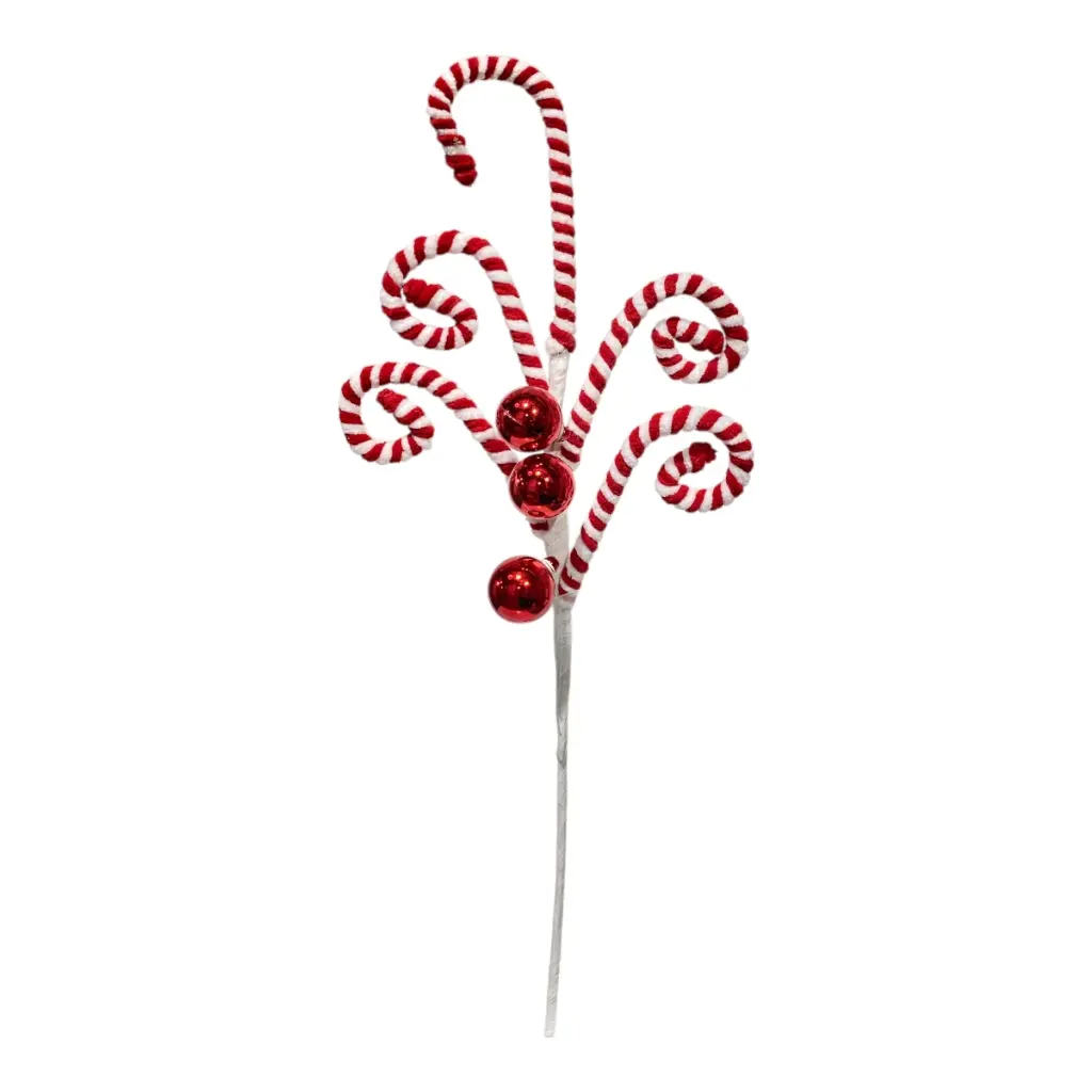 RAMA NAVIDEÑA CARAMELO BASTON CON BOMBILLO ROJO 53CM 