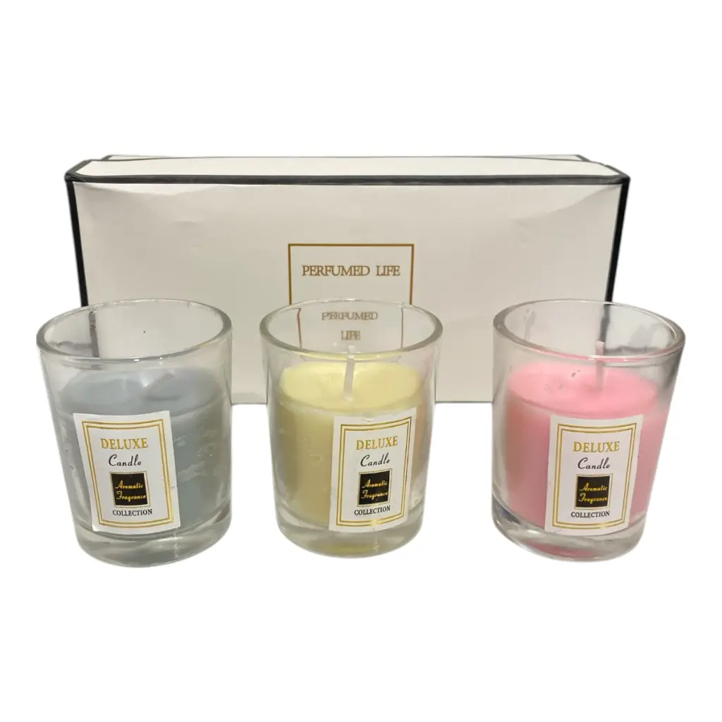 VELAS EN SETX3 CANDELABRO DE VIDRIO, CAJA DE REGALO 5X7CM
