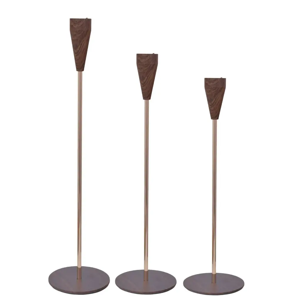 CANDELABRO MADERADO SETX3 PZ. REF:ES27825 25CM, 30CM, 35CM 