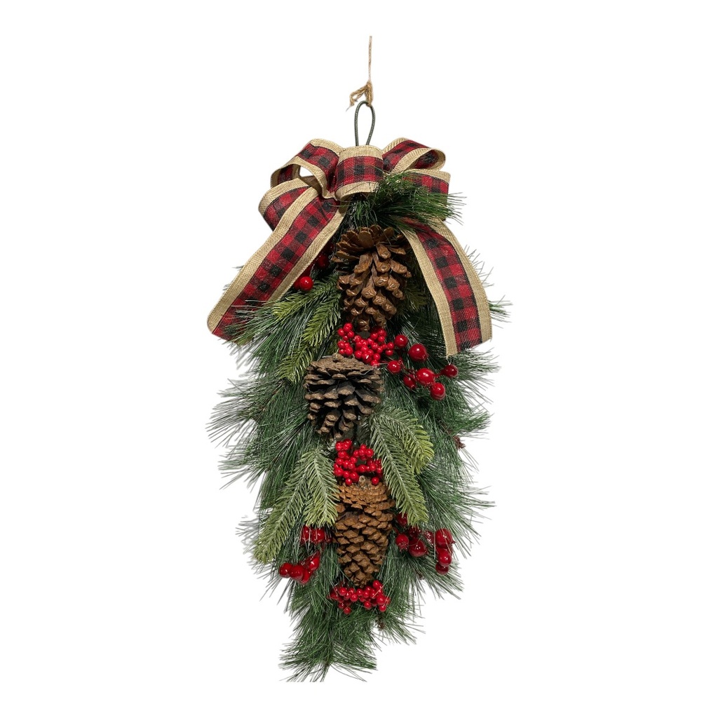 COLGANTE NAVIDEÑO DE PIÑAS Y FRUTOS ROJO CON LAZO 65CM