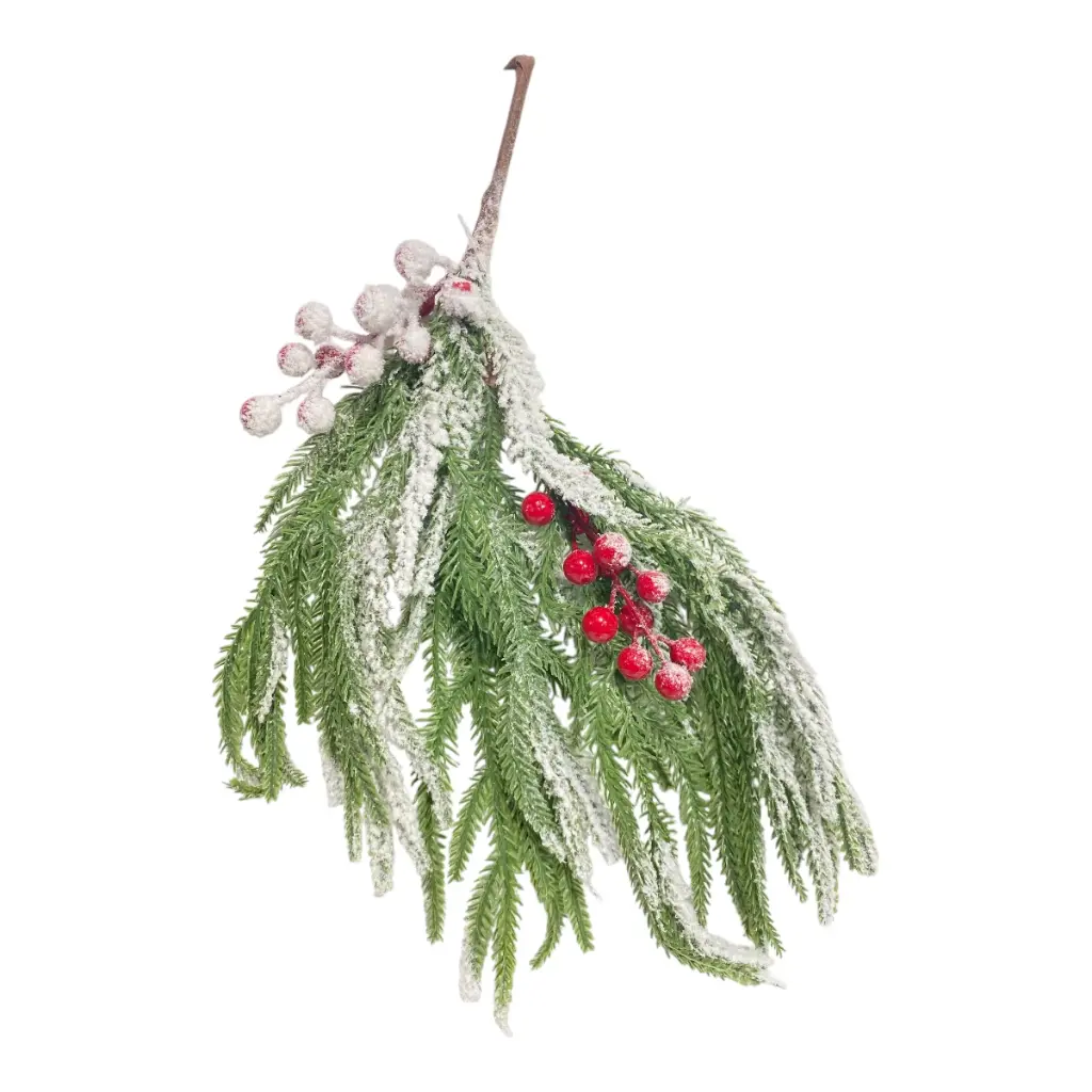 RAMA NAVIDEÑA PINO NEVADO CON FRUTOS ROJOS 40CM