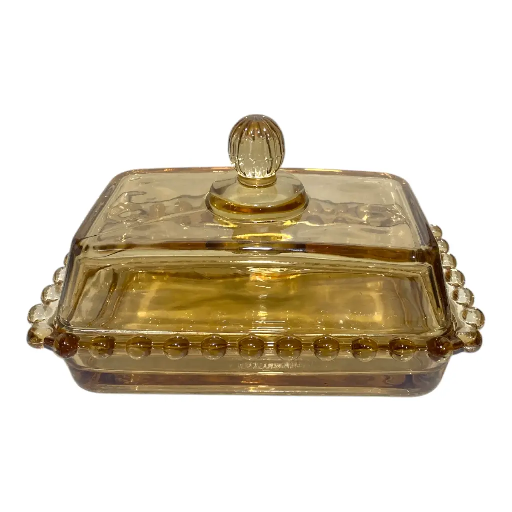 MANTEQUILLERA DE VIDRIO AMBAR 2PZS. 17X11X10CM