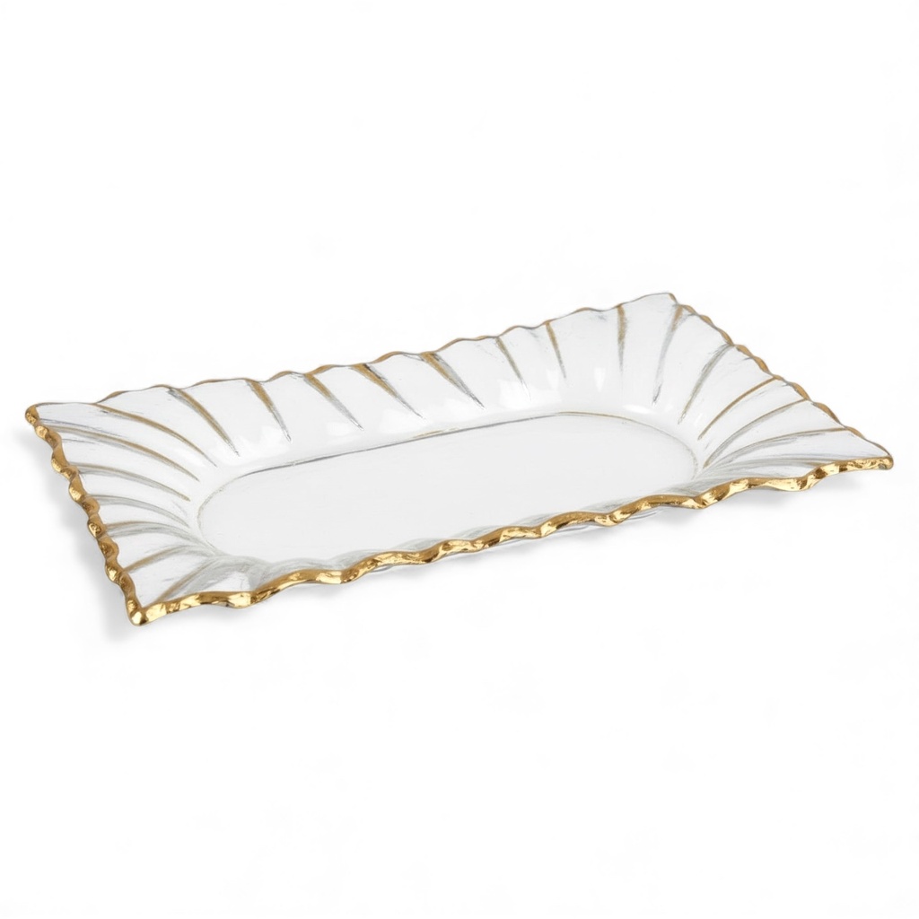 BANDEJA DE VIDRIO FILOS DORADOS 35X23X3CM