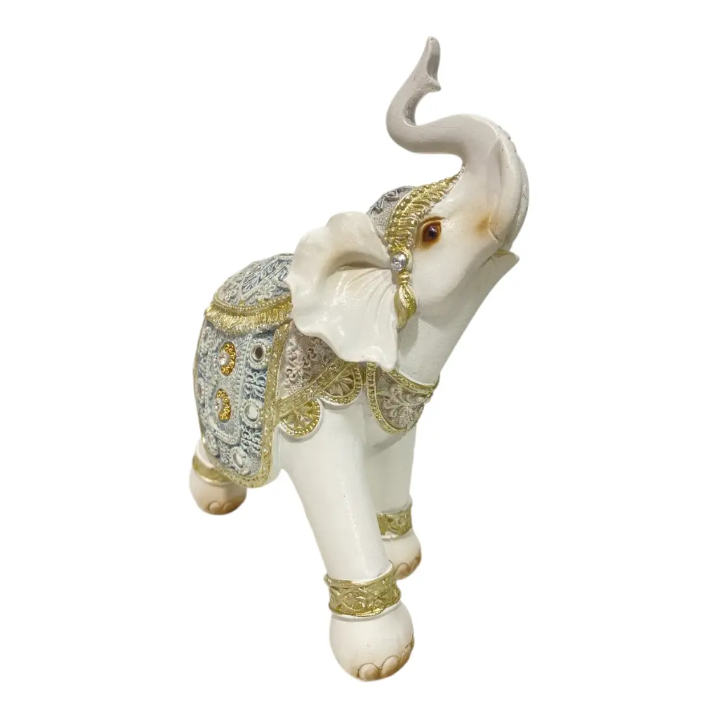 ELEFANTE DECOR POLIRESINA CELESTE/BLANCO 16X7X19CM