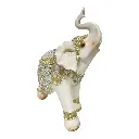 ELEFANTE DECOR POLIRESINA CELESTE/BLANCO 16X7X19CM