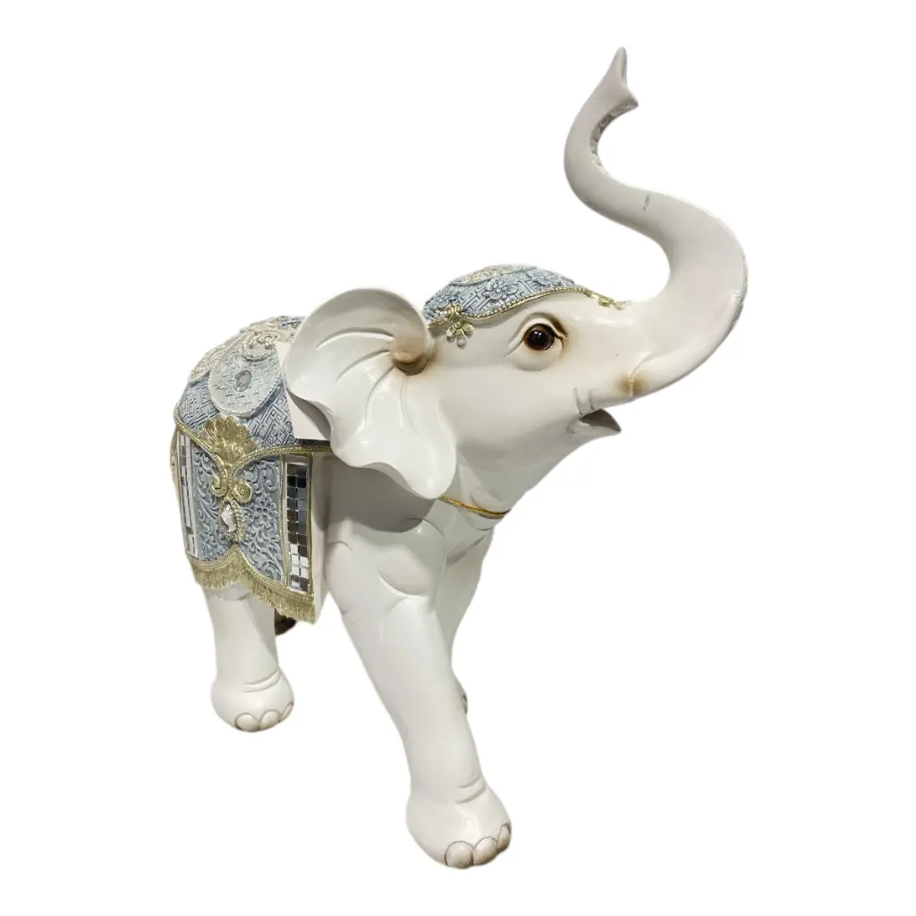 ELEFANTE POLIRESINA CELESTE/BLANCO 28X14X30CM