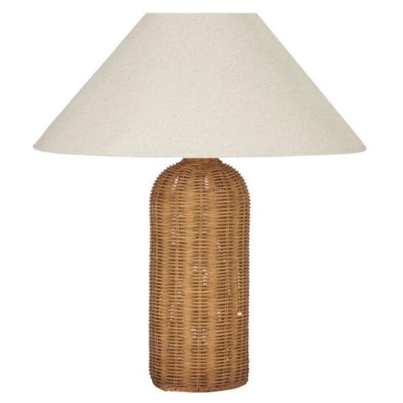 LAMPARA DE MESA TEJIDA CON MIMBRE COLOR CAFE/BEIGE 35X56CM