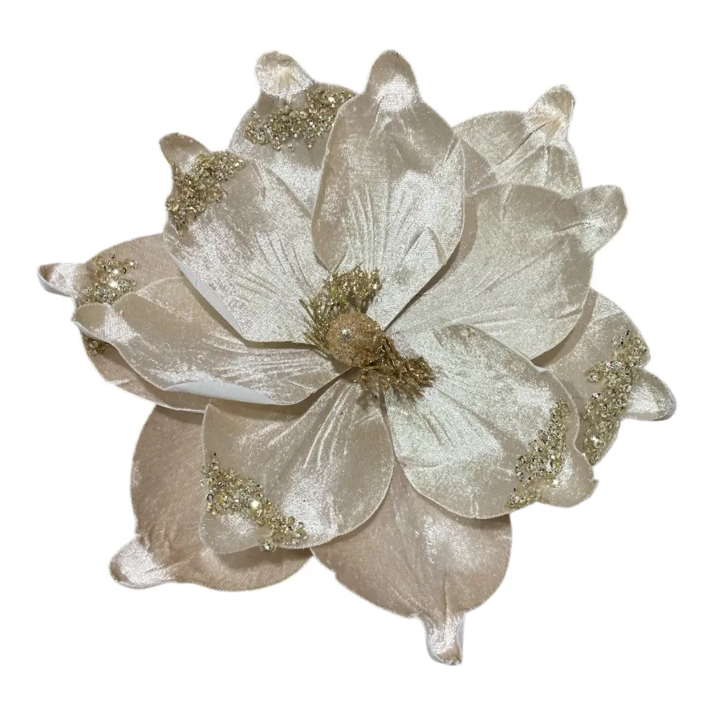 FLOR NAVIDEÑA 28CM CHAMPAGNE MAGNOLIA  TERCIOPELO   