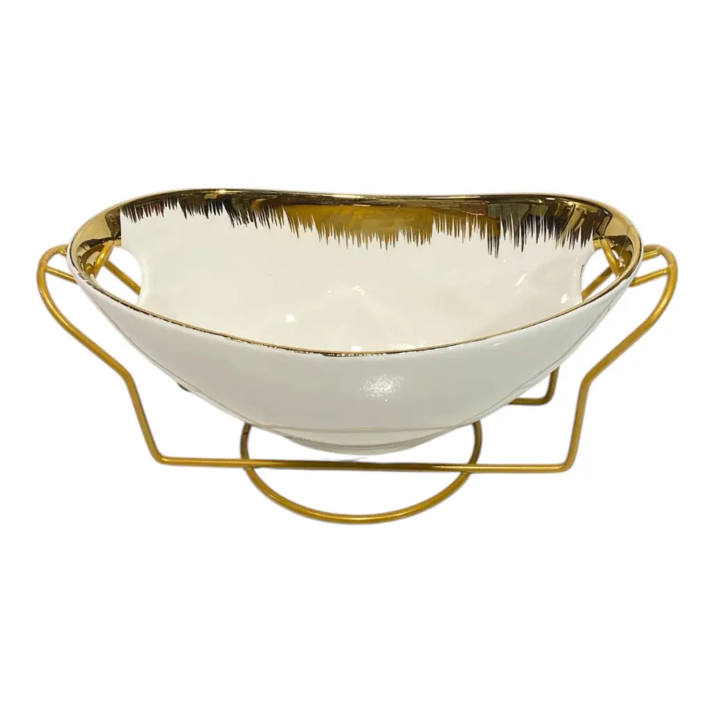 BOWL DE PORCELANA CON BASE DE METAL 26X13X10CM