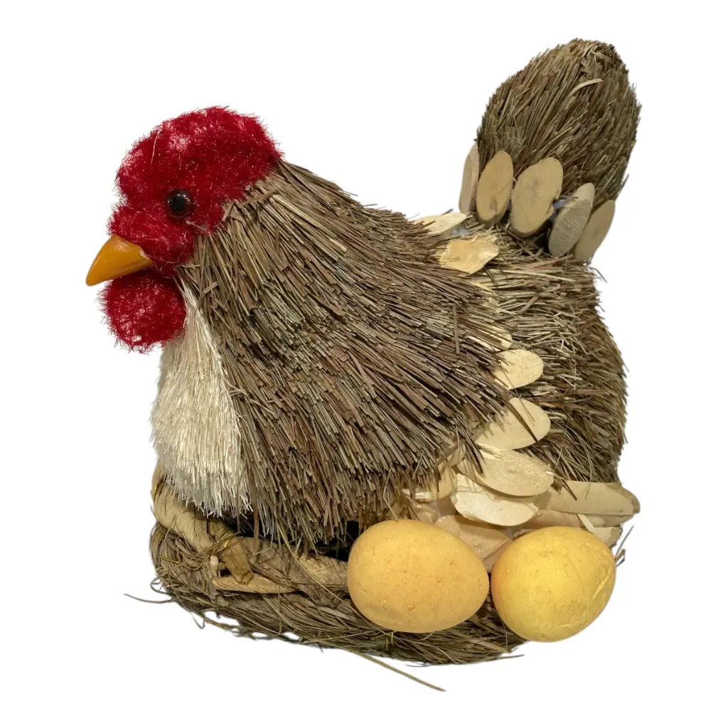 GALLINA DECOR DE PAJA CON NIDO/HUEVOS 20X19X18CM