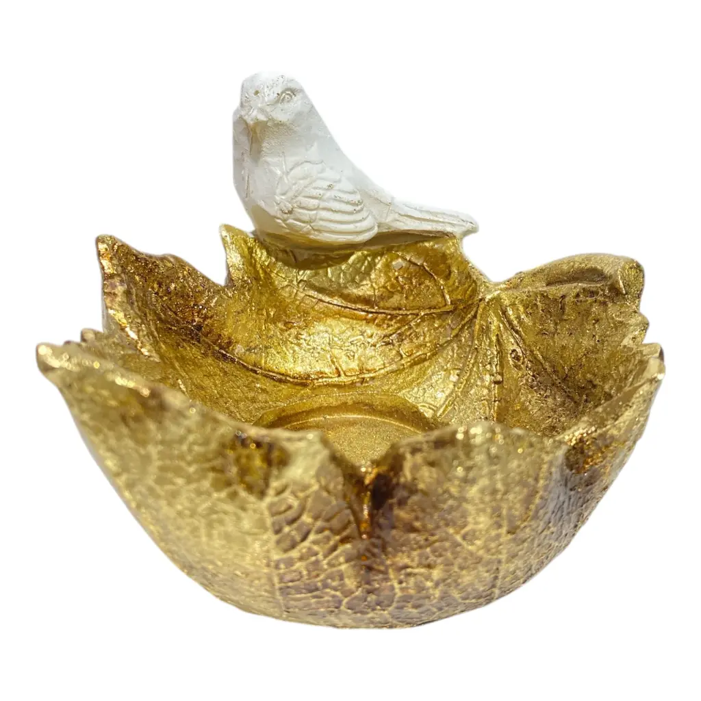 HOJA DECOR CON PAJARO POLIRESINA 13X13X9CM