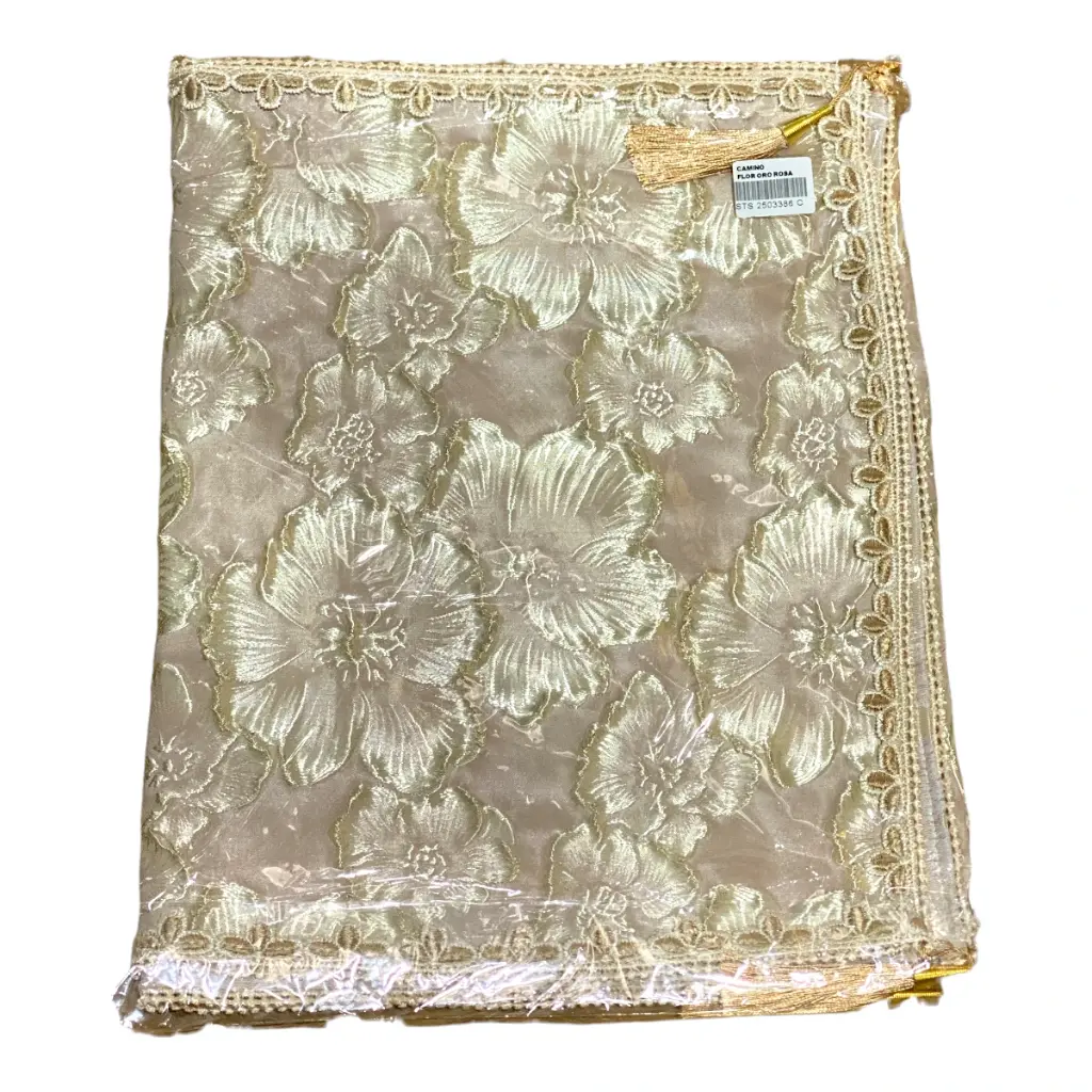 CAMINO DE MESA FLOR ORO ROSA 40X180CM 