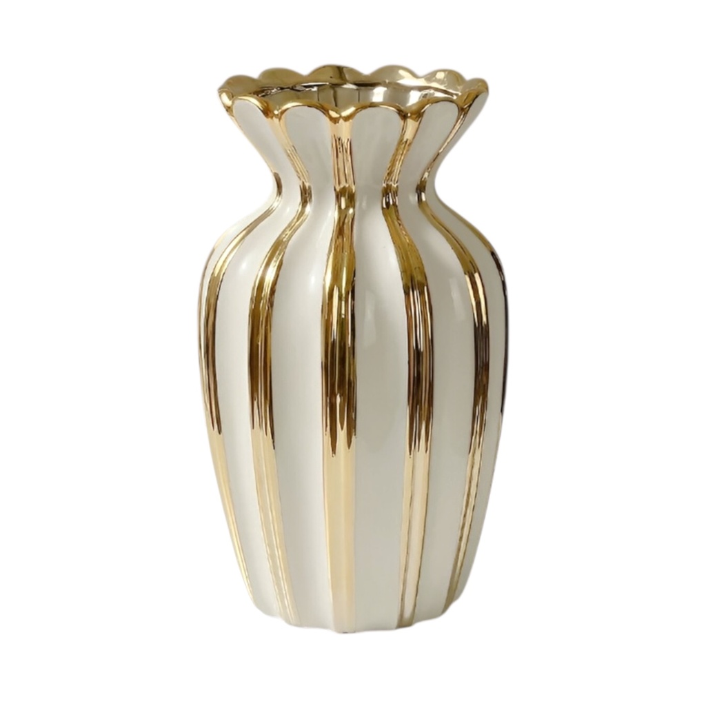 FLORERO DE PORCELANA DORADO/BLANCO 14X14X25CM