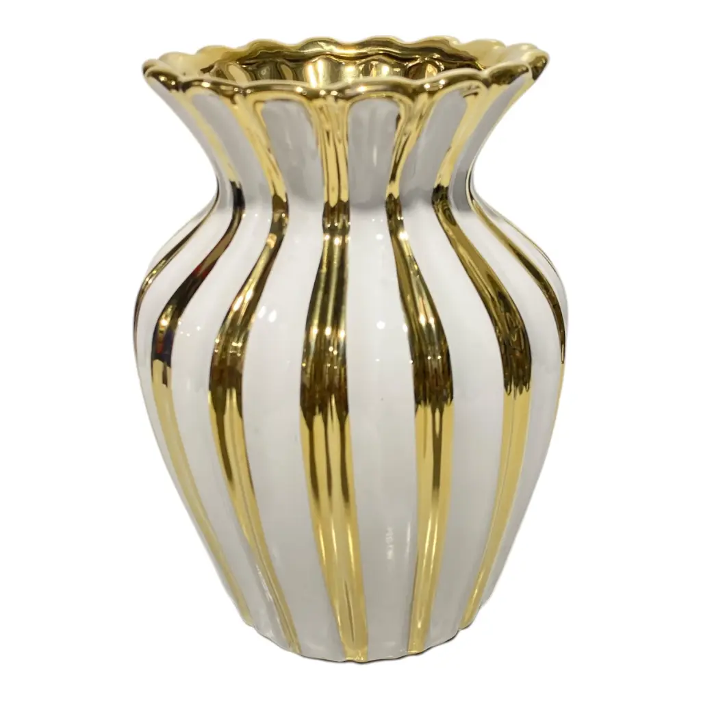 FLORERO DE PORCELANA DORADO/BLANCO 13X18CM