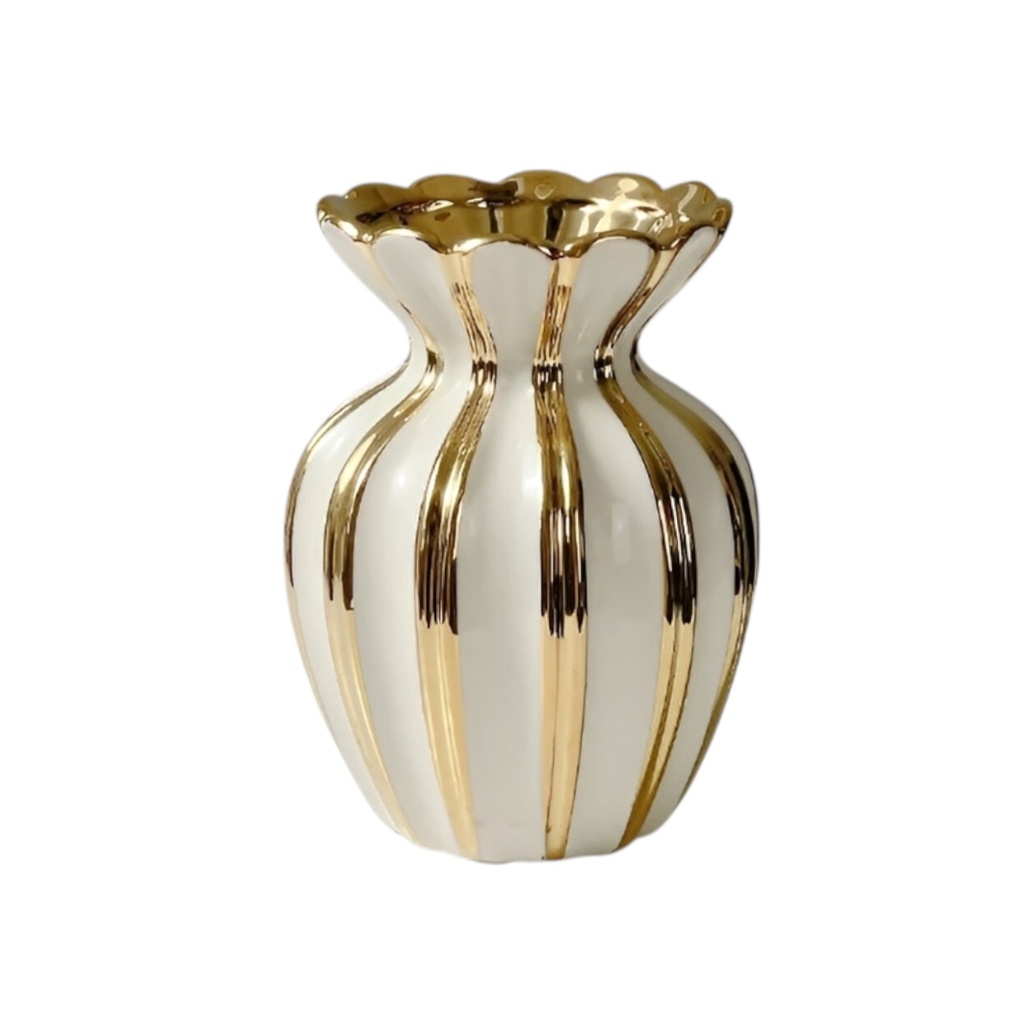 FLORERO DE PORCELANA DORADO/BLANCO 13X18CM