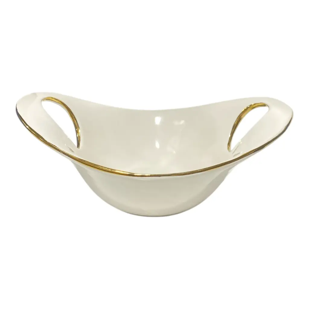 FLORERO DE PORCELANA BLANCO FILO DORADO 34X22X12CM