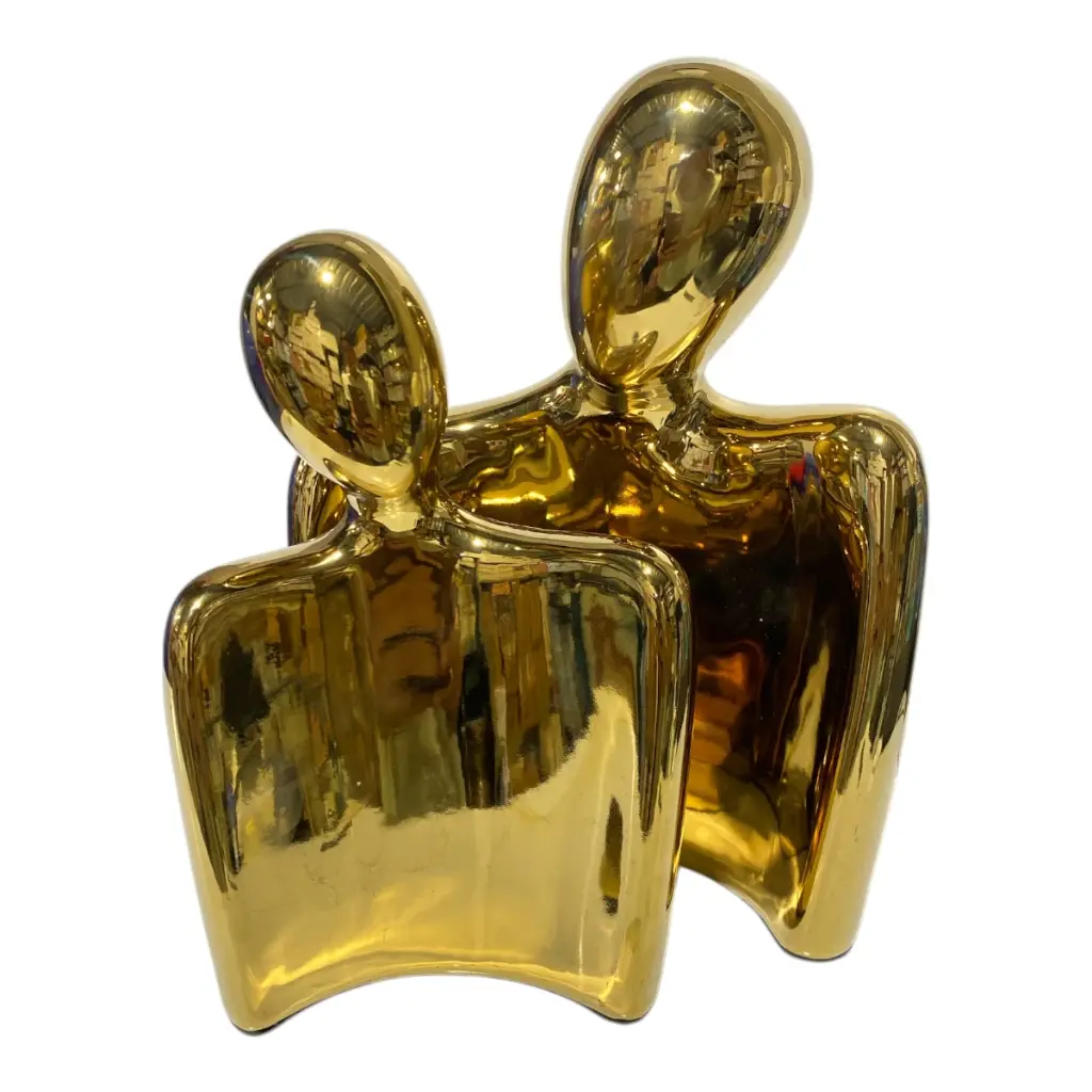 PAREJA ABSTRACTA PORCELANA DORADA 14X7X21CM, 20X11X26CM