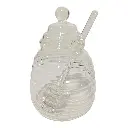 FRASCO PARA MIEL DE VIDRIO CON TAPA Y MIELERO 14X19CM