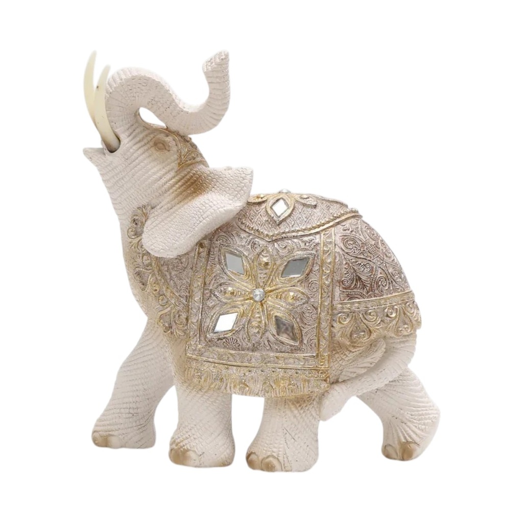 ELEFANTE POLIRESINA ARENA/DORADO 15X7X16CM