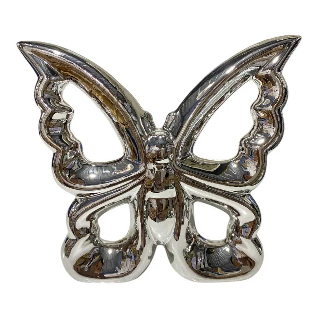 MARIPOSA DE PORCELANA PLATEADA 17.5X3.5X15.5CM 
