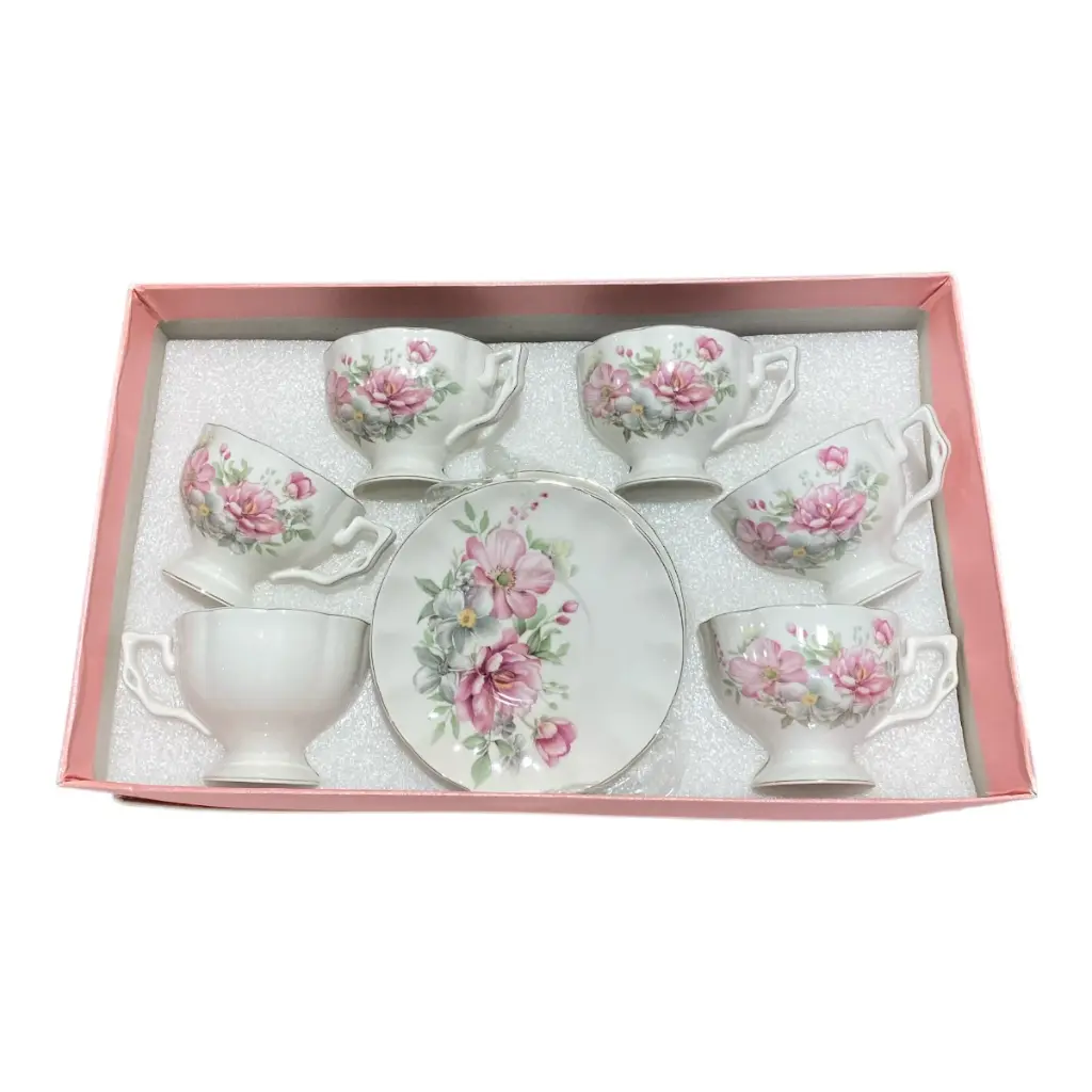 JUEGO DE TAZAS Y PLATOS ROSAS 12PCS PORCELANA 